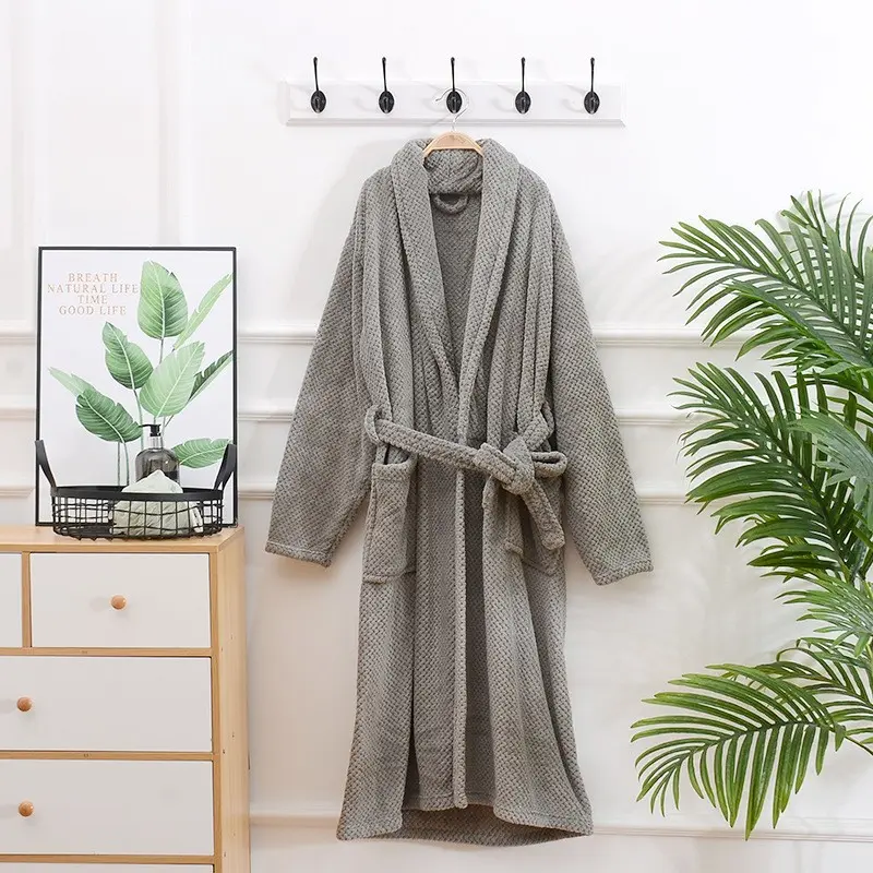 Men's Coral Fleece Bathrobe - Thick, Warm, Loose Loungewear, Extended Sleepwear with Plus Sizes for Autumn, Winter Daily Use (Couple-Matching Option for Women)