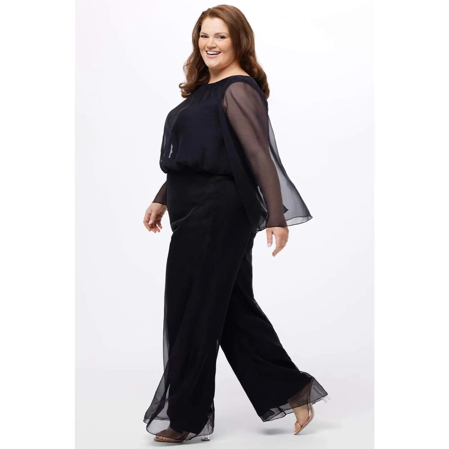 High Jump Black Wide-Leg Plus Size Jumpsuit with Sleeves