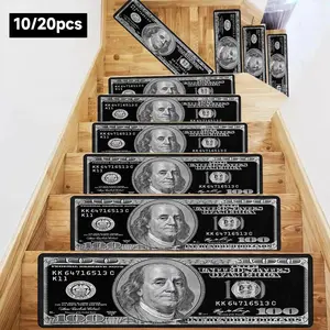 Money Pattern Stair Mat, 10pcs/set Non-slip Stair Treads, Reusable Stair Rug, Machine Washable Rugs, Decorative Carpet for Home Living Room Bedroom