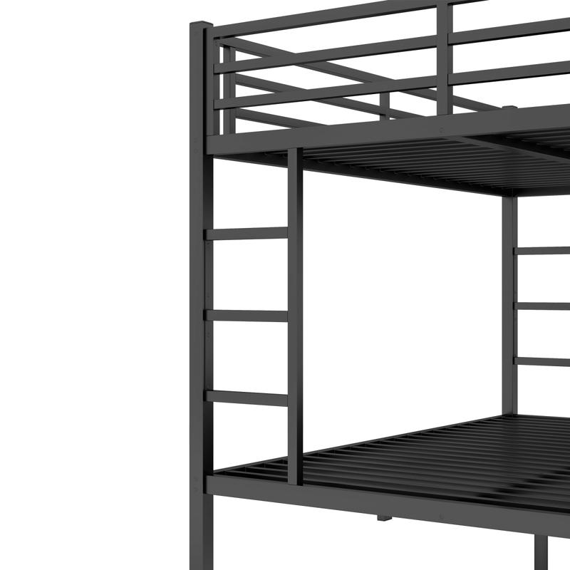Metal Queen over Queen Bunk Bed for Teens and Adults Solid Construction Electrostatic Powder Coating Under Bed Storage 2 Side Ladders Safety Design 40 Metal Slats Space-Saving Noise Reduced