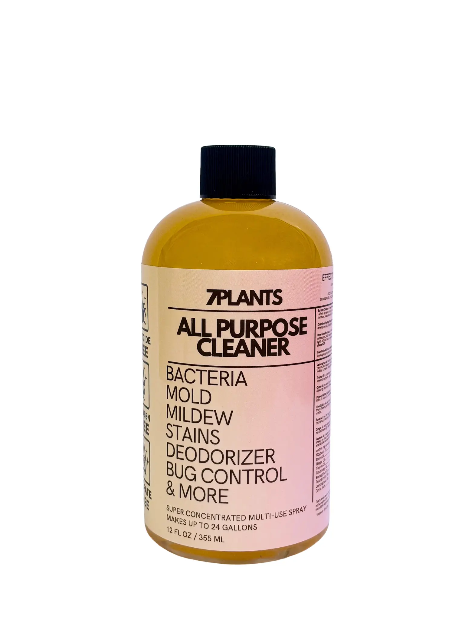 All Purpose Cleaner + Deodorizer + Bug Repellent - Plant-Based + Alcohol - Super Concentrate (12oz.) - Makes Up to 100, 16oz. Ready-to-Use Bottles for Bacteria Mold, Mildew, Stains, Bug Control, & More - 7Plants- Super Concentrate (12oz.)