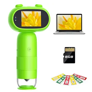 Aikokkl Portable Handheld Microscope for Kids with 2inch IPS Screen, Leipan 16MP Digital Microscope 1000X, 1080P Mini Microscope with 8 LEDs, Compatible with PC, Includes 8GB Card