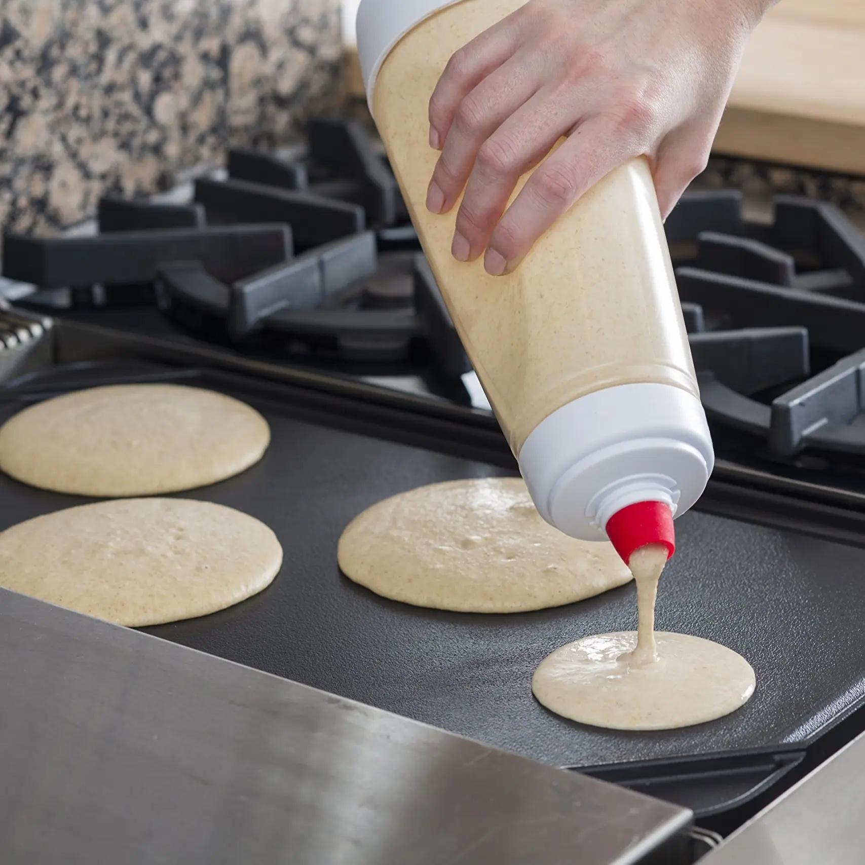 Pancake Batter Dispenser and Mixer with BlenderBall for Pancakes Waffles Muffins & Cupcakes Easy Pour Spout Reusable Plastic Silicone Kitchen Bakeware 4.5 Cup Capacity cooking utensils Value Pack Spring Kitchen Gadgets