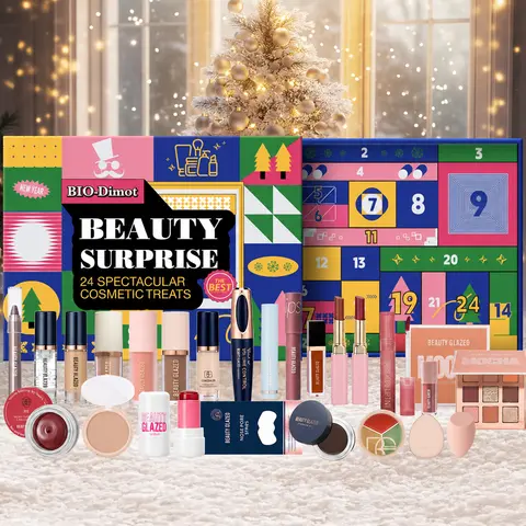 Women's 24-Day Christmas Countdown Cosmetic Gift Box - 24-Day Countdown Makeup Gift Set with Gentle Eyeshadow, Concealers, Brow Items, Setting Products, Lipstick, Nose Strips for Beginner Holiday Gifting, Anniversaries