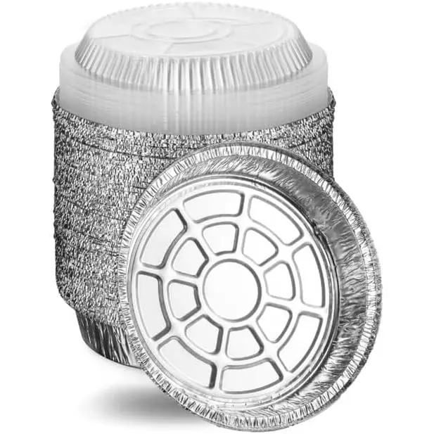 7" Round 40 Pack  Foil Pans with Clear  | Disposable Containers with Straight Walls for Storing, Baking, Meal Prep & Reheating | Freezer & Oven Safe, Recyclable