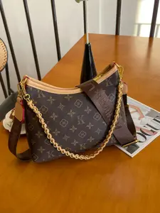 Elegant Large Capacity Shoulder Crossbody Bag, Pure Color Floral Pattern, Stylish Commuter Bag, Versatile Fashion Accessory, Crossbody Chain Bag, Hobo Crossbody Bag