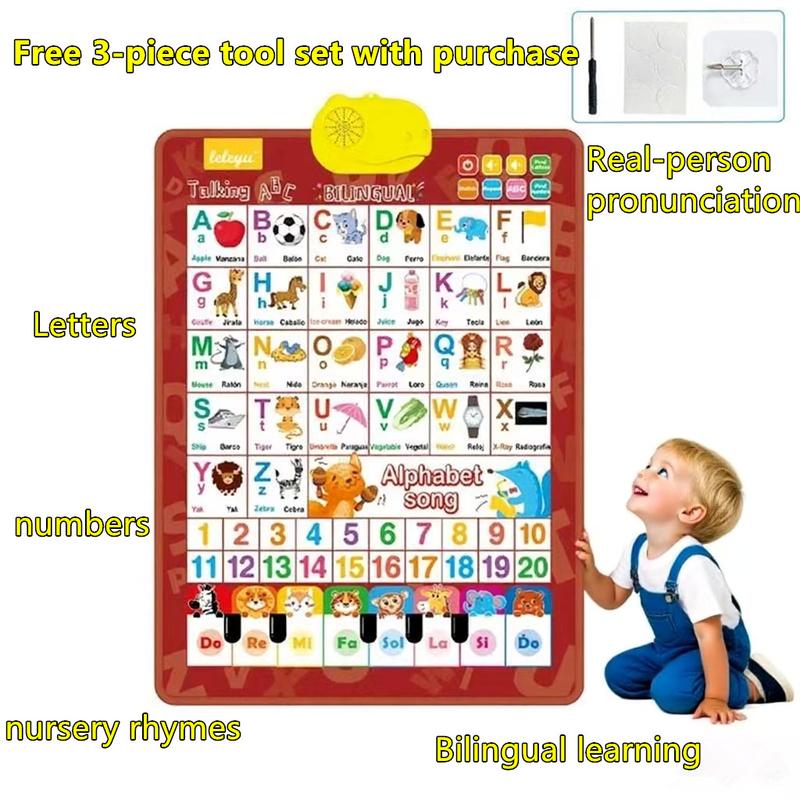 Spanish-English Bilingual 26-Letter Sound Book, Children's Early Education Alphabet and Word Learning Machine, Electronic Educational Digital Device