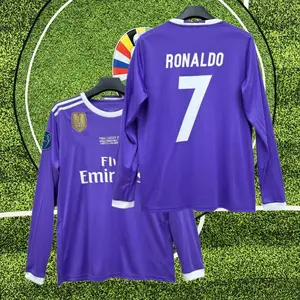 C.Ronaldo #7 Classic Retro 2016-17 Away Kit Fan Edition Adult Long-Sleeve Breathable Quick-Dry Soccer Jersey