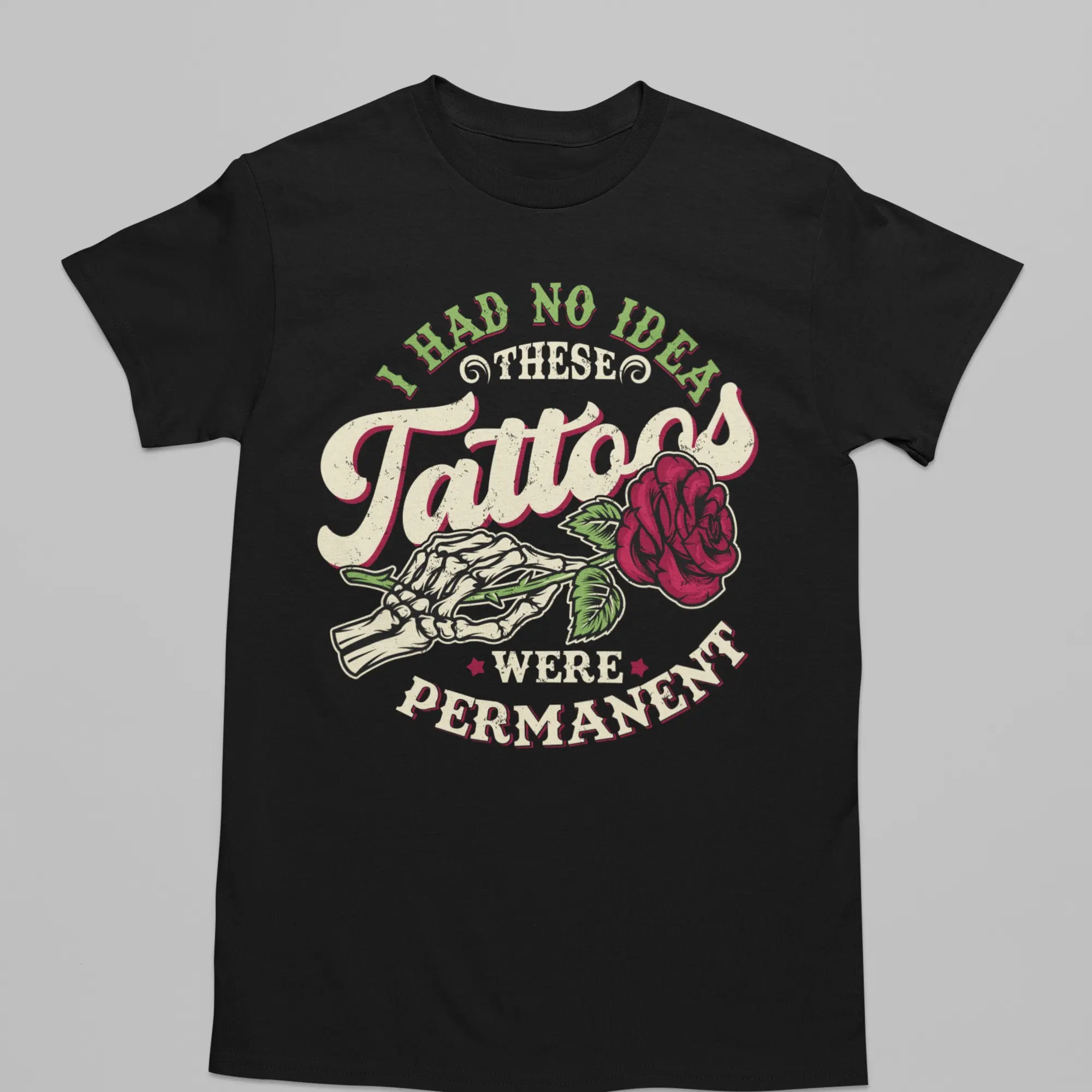 Menswear Short-Sleeve Top T-Shirt - "I Had No Idea These Tattoos Were Permanent" Funny Graphic Tee for Casual Wear