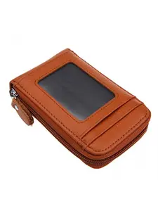RFID Blocking Genuine Leather Mini Credit Card Case Organizer Compact Wallet with ID Window - Black
