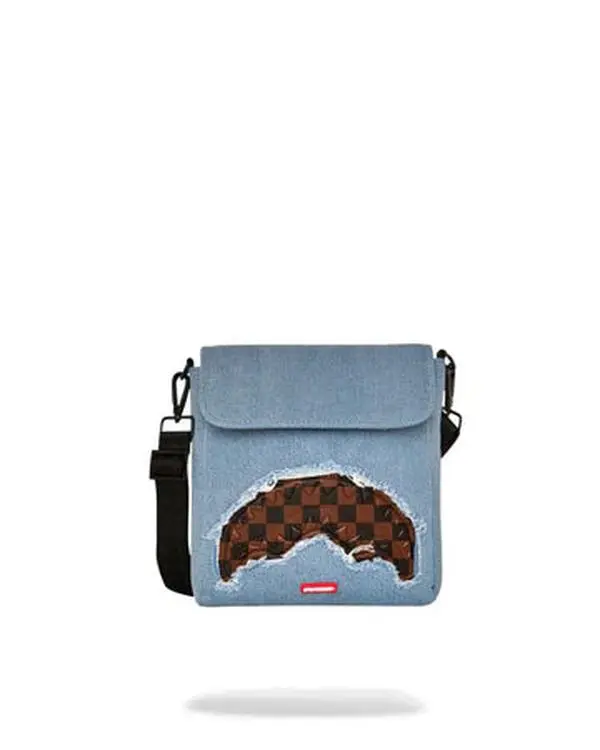 SPRAYGROUND: DENIM SHARK MESSENGER SLING BAG