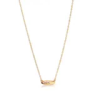 Oval Dome Pendant Necklace Gold Statement Chain Dainty Gold Letter