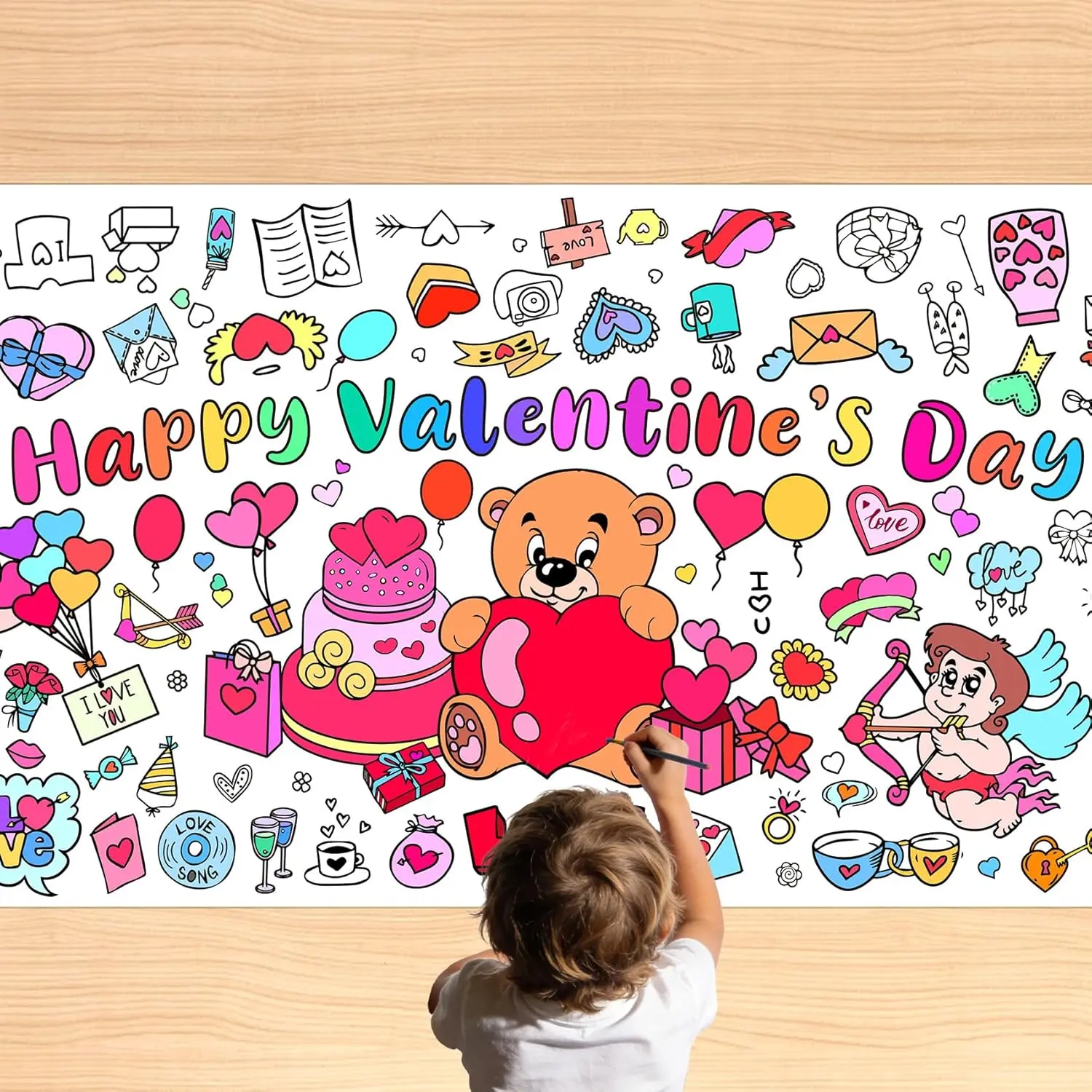 Valentines Coloring Tablecloth/Poster, Valentines Day Gifts for  Classroom, Valentines Day Decorations, 72"X30" Giant Paper Coloring Banner Tablecloth for  Crafts Activities Party Decorations