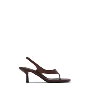 Eymi Thong Strap Slingback Mid Heels - Brown