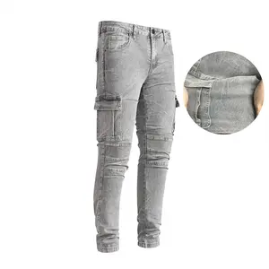 Men’s stretch cargo jeans, slim motorcycle-style multi-pocket casual long pants suitable for all seasons; casual street-style riding shorts—ideal for everyday wear, school, and outdoor activities.