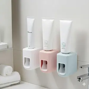 Paste-Free Wall Mount Toothpaste Dispenser, Squeeze Holder for Tube, No Drill Easy Install, Bathroom Organizer Compatible with Electric & Manual Toothbrushes, Non-Slip Vertical Storage Rack.