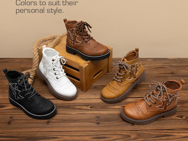 DREAM PAIRS Boys Girls Combat Ankle Boots Cowboy Cowgirl Western Embroidered Side Zipper Booties Toddler/Little Kid/Big Kid