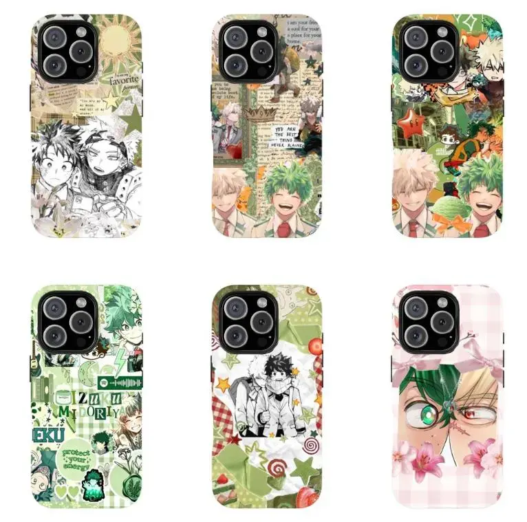 Vintage My Hero Academia D-Deku & B-Bakugo Collage Art Phone Case - Custom Rubber Polycarbonate Tough Shell with Rubber Liner, TPU Impact Resistance Protection Accessory for iPhone 17,16,15,14,13,12,11 Pro Max Plus, Otaku Fan Gift, Accessories