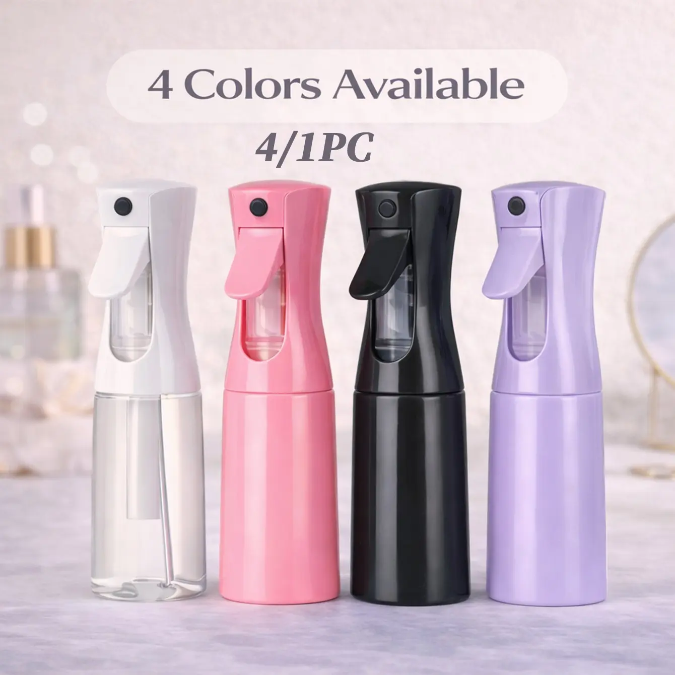 [Hair Styling] 1PC/4PCS Fine Mist Spray Bottle Pack • Continuous Refillable Design Water Mister ✨ For Curl Refresh, Salon Barber, Home Travel & Plant Care | Multi-Color Option