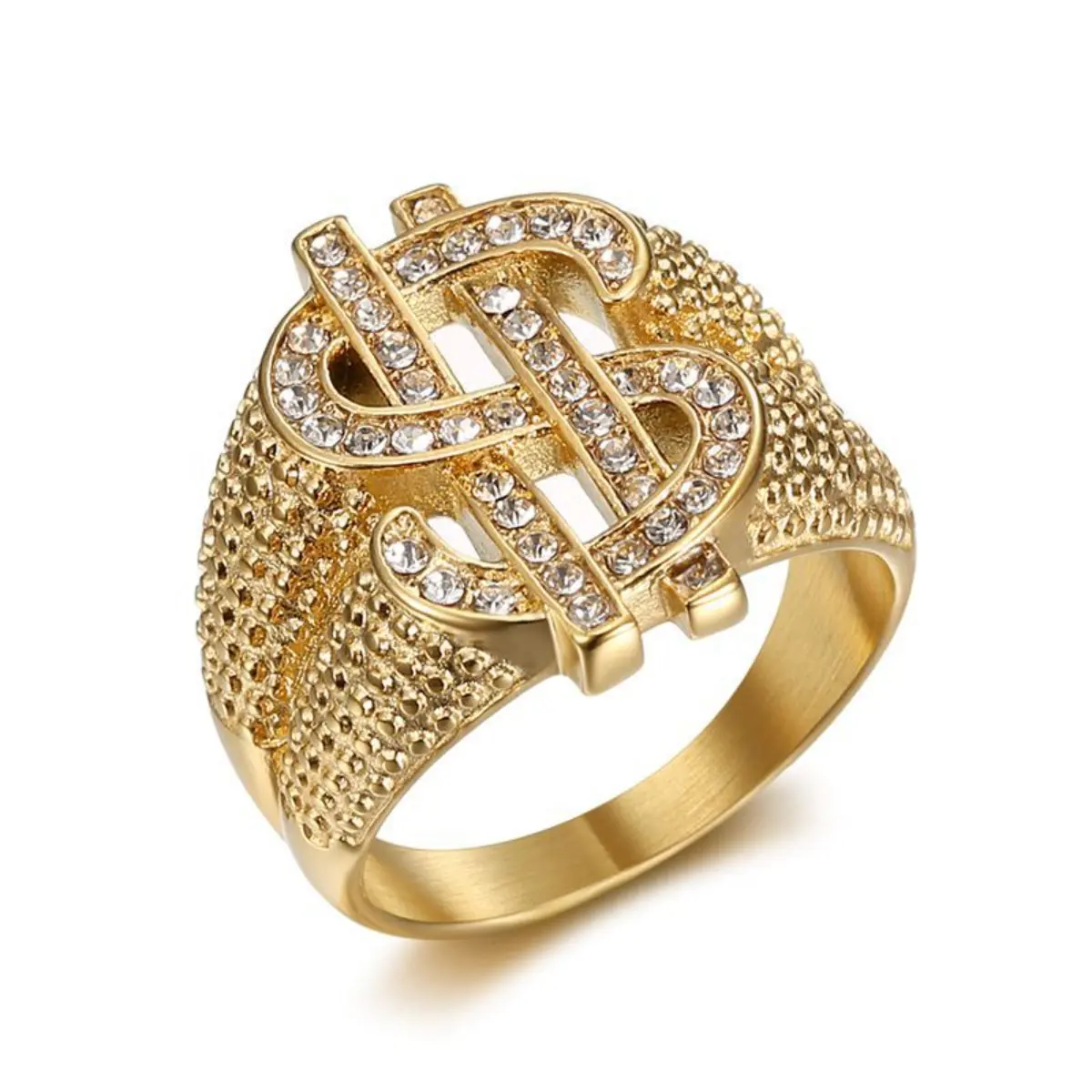 Stainless Steel Dollar Sign Men's Ring - Light Luxury, Hip-Hop, Punk Style, Elegant Exaggerated Party Ring for Banquets, Fashionable Costume Jewelry Accessory, Elegant Exaggerated Ring, Party Rings