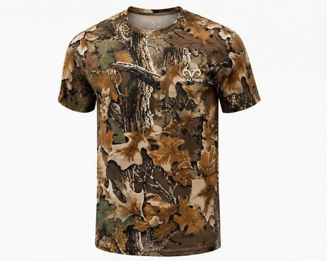 Realtree Men's Woodland Camo Performance T-Shirt – Lightweight Quick Dry Hunting Tee for Fishing, Hiking & Outdoor Wear
