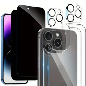 [2+2+2] 【Front + Back +lens】Anti-spying Protectors Flim for Iphone 16 15 14 13 12 11 Pro MAX Plus mini Anti-peeping Privacy Protectors Along with a Camera Lens Protector.