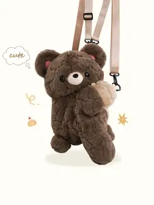 Cute Heart Brown Bear Plush Party Bag Backpack Doll Backpack Girl's Birthday Gift