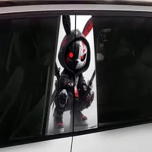 2pc Dark Cool Cartoon Car B Pillar Stickers, Cute Rabbit Design, Easy to Apply, Durable, Suitable for Sedans, Suv, Mpv