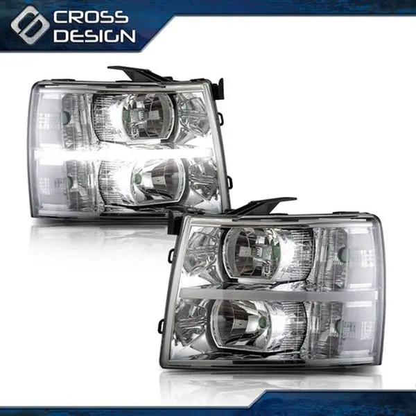CROSSDESIGN LED DRL Headlamp Assemblies (1 Pair) - Front Lights, LED Headlight Kit, Vehicle Accessories, Chevy Truck Accessory for 07-14 1500/2500/3500 Silverado, Car Exterior Upgrade Replacement