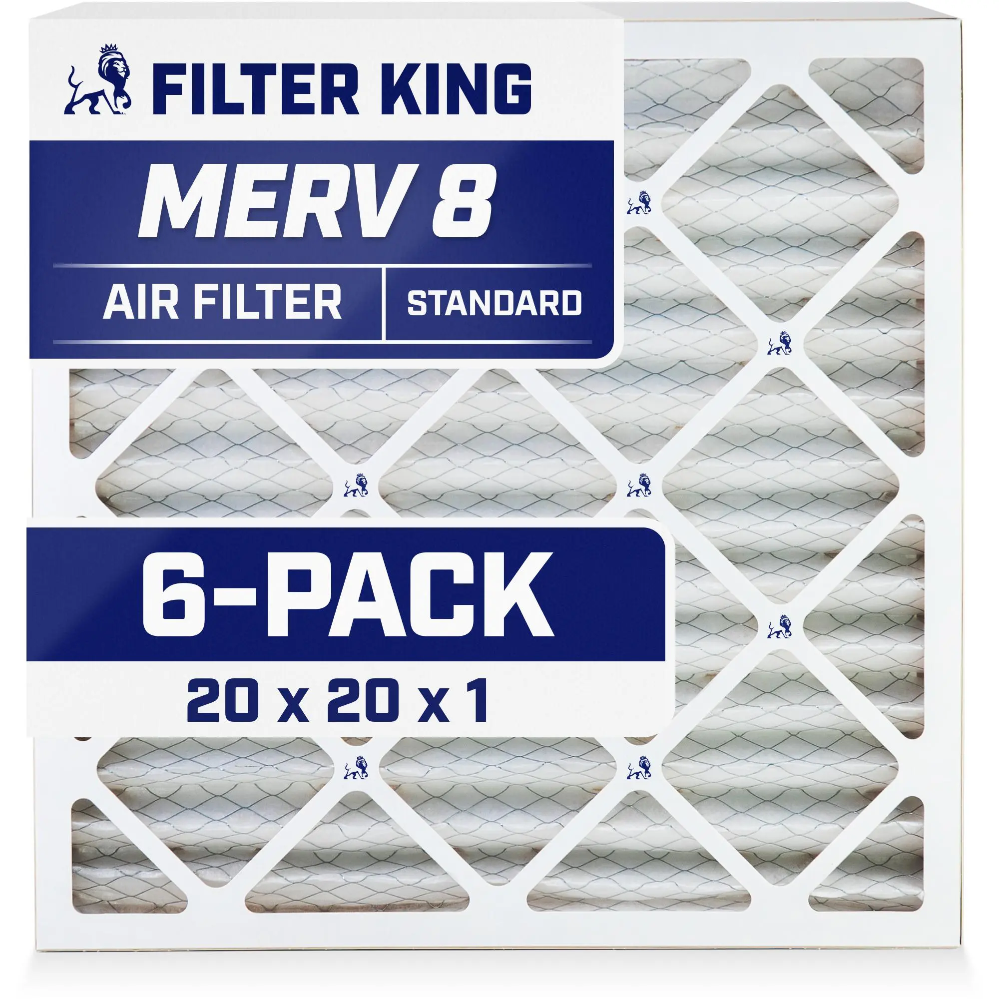 Filter King 20x20x1 Air Filter | 6-PACK | MERV 8 HVAC Pleated A/C Furnace Filters | MADE IN USA | Actual Size: 19.5 x 19.5 x .75"