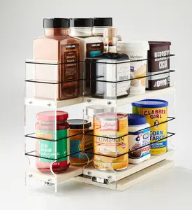 Vertical Spice Cabinet Mounted Spice Rack Organizer - 2 Drawers, Two Tiers Each - 6.9" Width x 10.75" Height x 10.6" Depth - Large Container Capacity - Cabinet Organizer and Larger Container Storage Drawers - 6.9'' W x 10.75'' H x 10.6" D