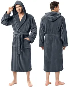 NY Threads Luxury Plush Fleece Hooded Bathrobe for Men, Large/X-Large, Grey