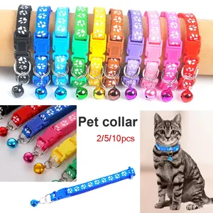 Pet Collar Adjustable Paw Print Cat Necklace with Bell Colorful Positioning Footprint Small Dog Collars