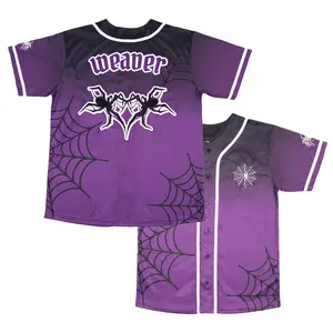 Unisex Polyester V-Neck Short Sleeve Baseball Jersey - Relaxed Cut, Multi-Size, Weaver Custom Purple Spider Print, Gothic Dark Vibe Design with Unique Logo, 3rd Sunday Football Fan Jersey for Sports Enthusiasts, Short Sleeve Tops