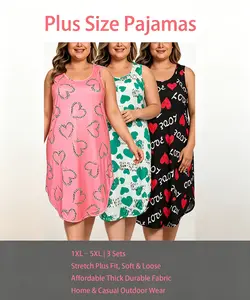 【Flash Sale】Plus Size 3-Pack Print Sleeveless Nightgowns | Comfy Tank Loungewear Sleep Dress 1XL-5XL
