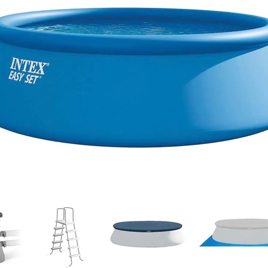 INTEX Easy Set 15 ft x 48in Above Ground Pool Set, Round Inflatable Swimming Pool with 1000 GPH Cartridge Filter Pump, Ladder, Cover, & Ground Cloth