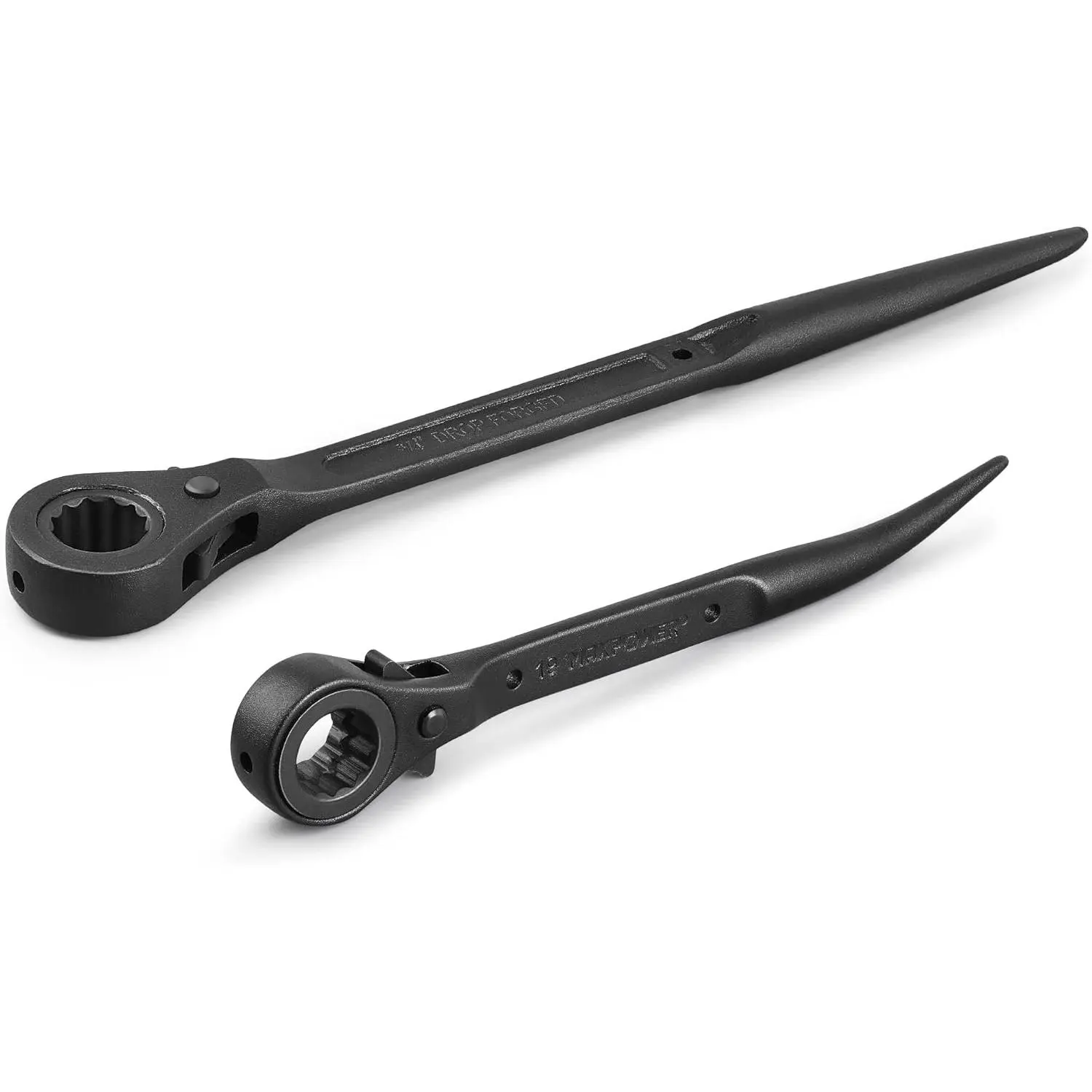 2 count Low Profile Ratchet Scaffold Wrench Set, 7/8 Inch x 3/4 Inch Dual Socket Spud Ratchet, 17mm x 19mm Metric