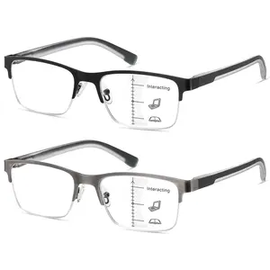 2 Pack Blue Light  Multifocal Progressive Men woman Reading Readers for Mid & Near Workplace glass