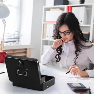 Cash Box with Top Lock,Money Box with Cash Tray,4 Bill/5 Coin Slots,Lock Safe Box with Key