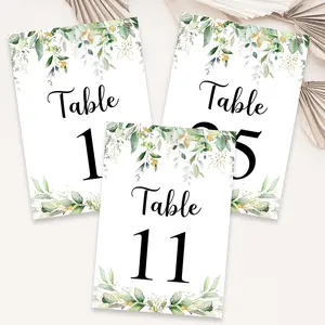 25 Pcs Effortless Events 4x6 in Wedding Table Numbers for Reception 1-25, Gold & Greenery Eucalyptus Design