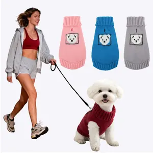 Dog Sweater, Husky Clothes, Autumn Winter Pet Clothes, Comfortable Breathable Elastic Cute Bear Pattern, 4 Sizes, Blue