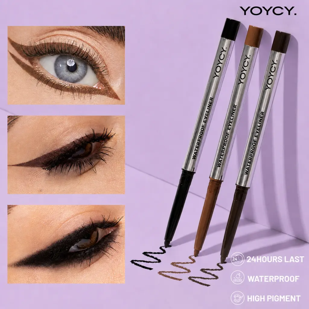YOYCY BEAUTY Waterproof Gel Eyeliner, 24HR Long Lasting & Smudge Proof Twist-Up Pencil, Smooth Creamy Formula, Matte Finish in Black & Brown, Brown Eye Liner, Smudge Proof Eyeliner, Long Lasting Eyeliner