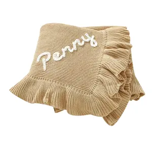 mimixiong Custom Handmade Embroidered Baby Blanket Soft Knitted Newborn Swaddle for Mom & Newborn