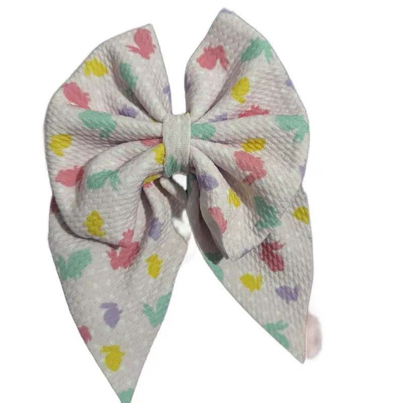 HANDMADE EASTER HAIR BOWS COLORFUL BUNNY PRINT