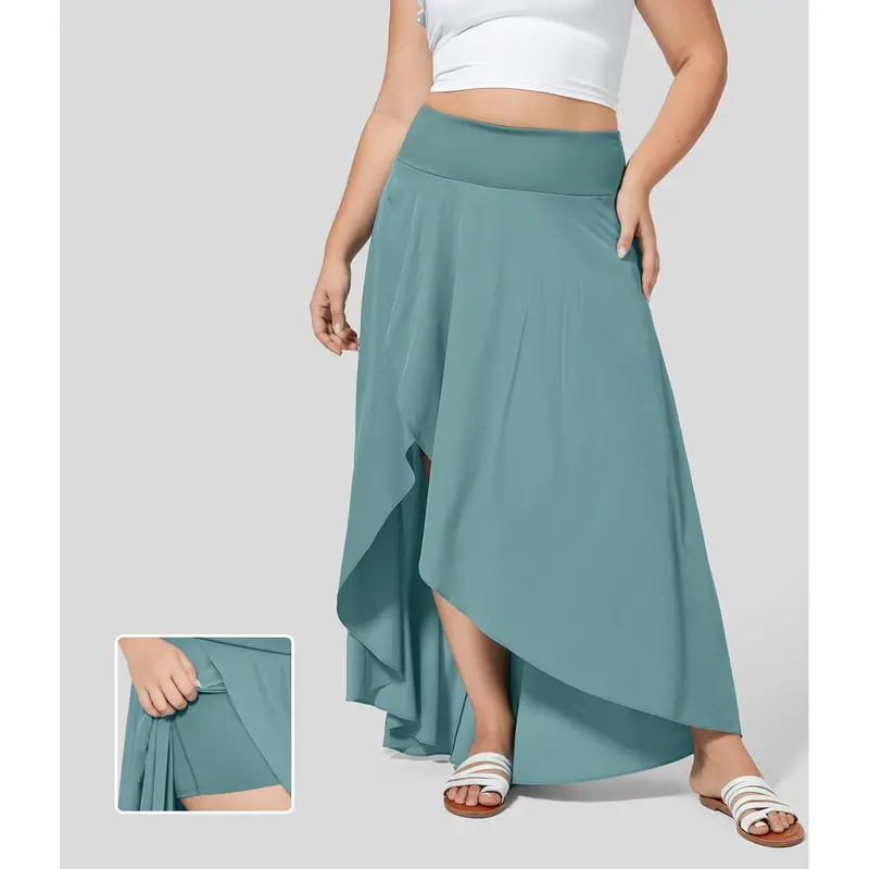 Halara Breezeful High Waisted High Low Ruffle 2-in-1 Flowy Midi Quick Dry Casual Plus Size Skirt