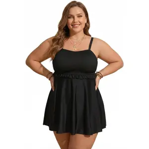 New Plus Size Swim Dress, Tummy Control Keyhole One Piece Bathing Suit for Curvy Women, Mesh Flowy Swimwear, L-5XL
