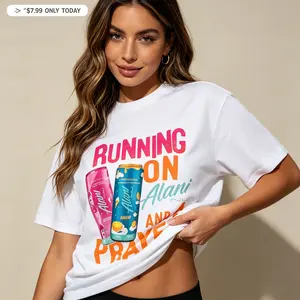Women's Short-Sleeve Round Neck Elastic Fabric T-Shirt - Funny Energy Drink Graphic, Comfortable Fit, Trendy Casual Mom Life Top for Beach, Anniversary Wear