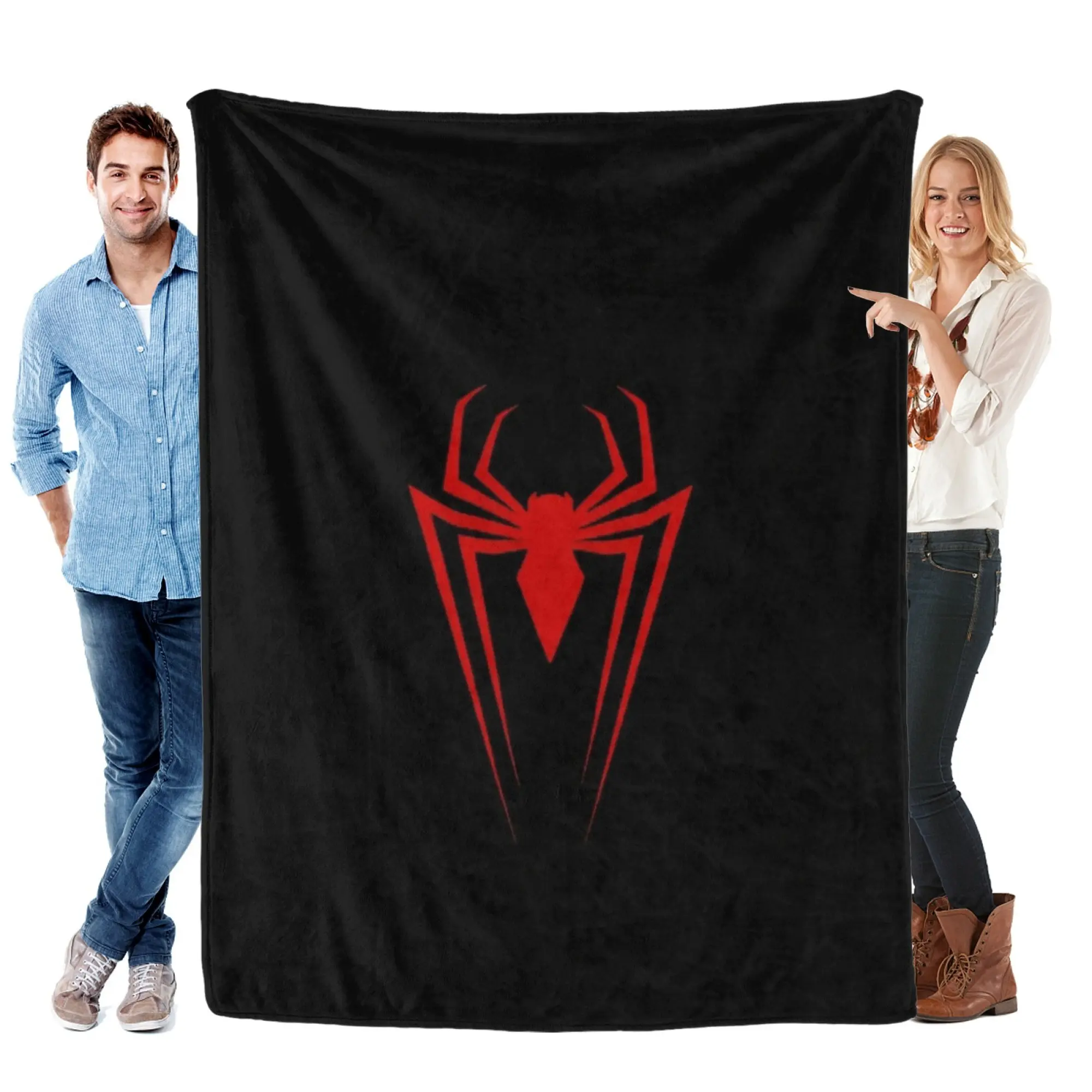[SummerVibes] MARVEL CLASSIC Spider-Man Logo Soft Flannel Blanket, Bold Red Spider 2D Print Throw for Home Bedroom Decor, Office Nap & Couch