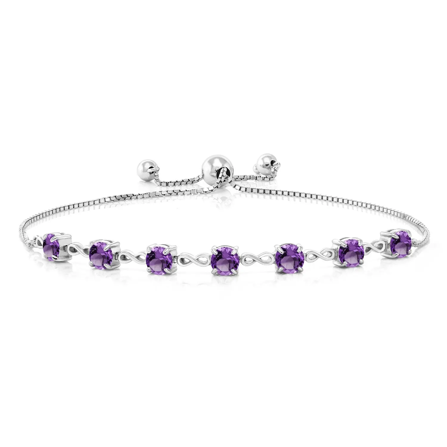 7-Stone Tennis Bracelet For Women | 925 Sterling Silver | Gemstone Birthstone | Round Cut 4.5MM | Adjustable Bolo Bracelet For Women | Easy-On Easy-Off