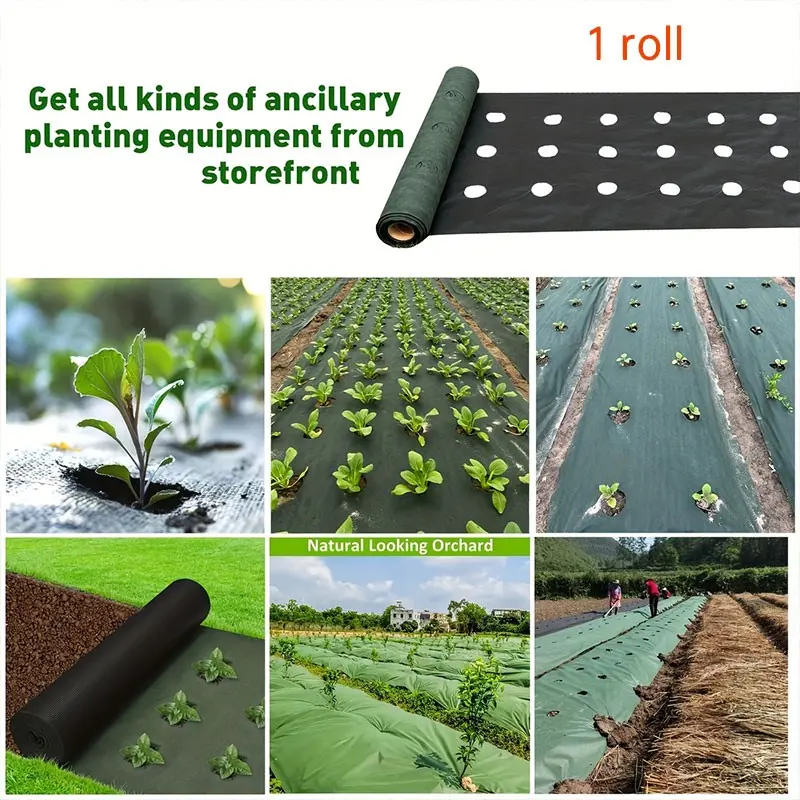 Dual Layer Perforated Non-Woven Weed Barrier Cloth, 8cm Hole Size, Breathable Water-Permeable PP Material, Garden Use